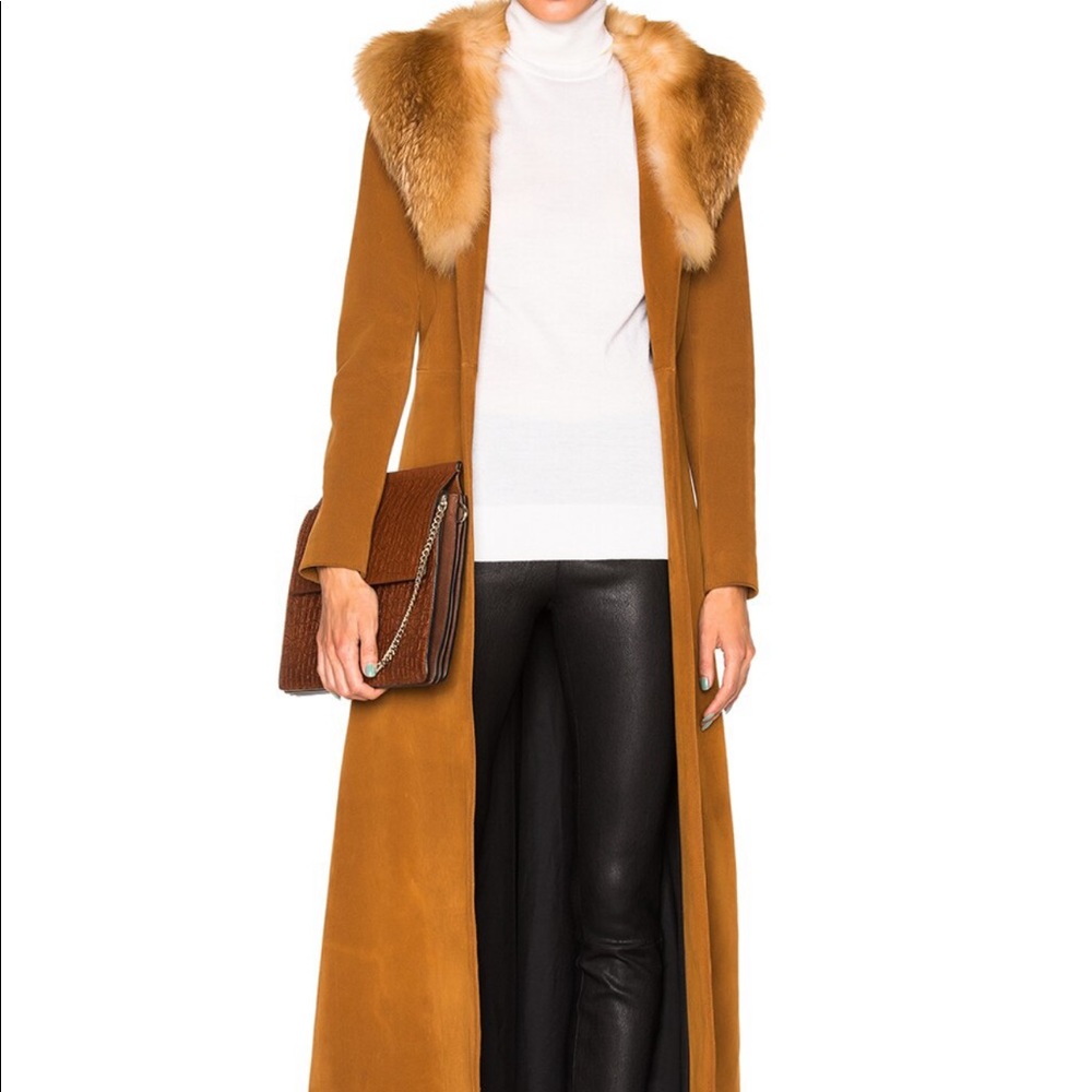 THEPERFEXT Penny Lane Long Suede Coat Fur Collar